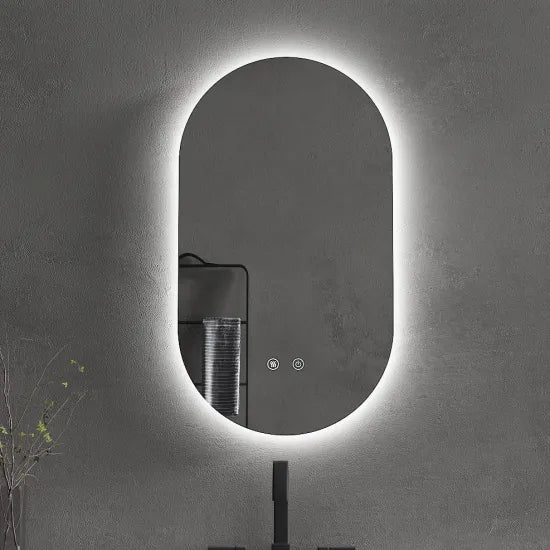 900x450MM PILL SHAPE BACKLIT LED MIRROR WITH TOUCH SENSOR NG| DEFOGGER | 3 COLOURS LIGHTS