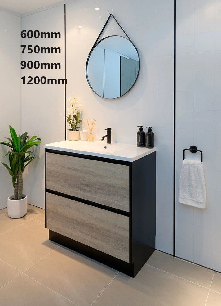 750MM POLO BLACK & LIGHT OAK FREESTANDING VANITY