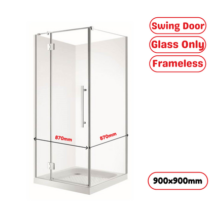 900X900MM FRAMELESS SHOWER GLASS ENLCOSURE WITH SWING DOOR