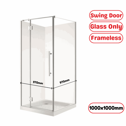 1000X1000MM FRAMELESS SHOWER GLASS WITH SWING DOOR