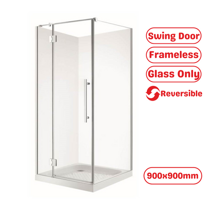 900X900MM FRAMELESS SHOWER GLASS ENLCOSURE WITH SWING DOOR