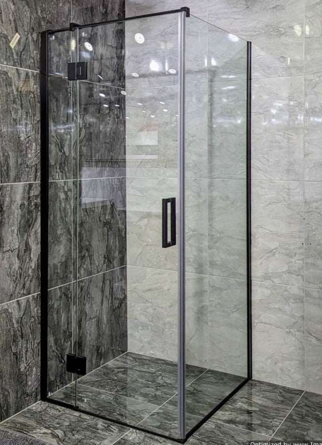 900X900MM SQUARE FRAMELESS SHOWER GLASS - BLACK