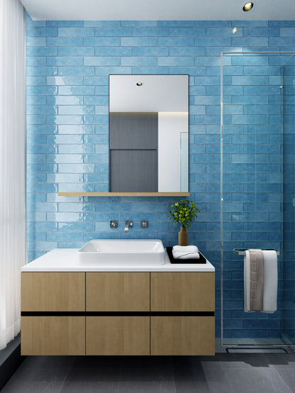 SKY BLUE SUBWAY CERAMIC TILES  75X300MM - $59/SQM