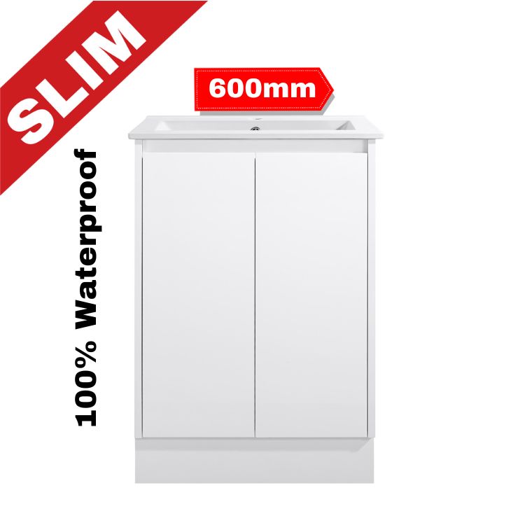 600MM SLIM PVC WHITE FLOORSTANDING VANITY 100% WATERPROOF