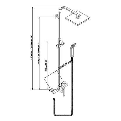 FUSION SQUARE RAIN SHOWER SET WITH OUTER MIXER - MATTE BLACK