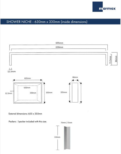 MARMOX SHOWER NICHE 630X330MM