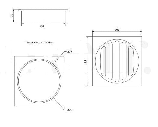 80MM SQUARE FLOOR DRAIN - CHROME