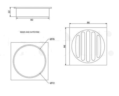 80MM SQUARE FLOOR DRAIN - CHROME