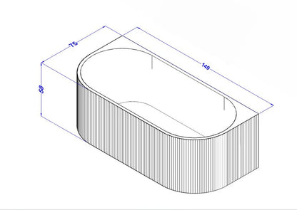 1500MM ZEPHYR FLUTTED V-GROVE FREESTANDING BACK TO WALL BATH - MATTE WHITE