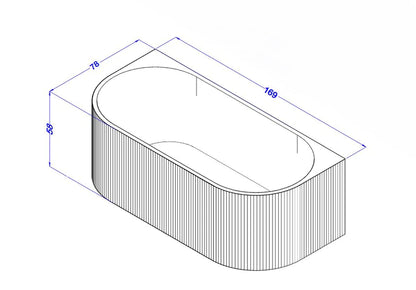 1700MM ZEPHYR FLUTED V-GROVE FREESTANDING BACK TO WALL BATH - MATTE WHITE