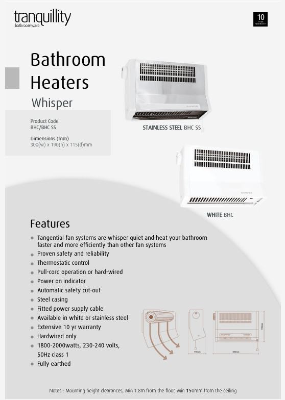 TRANQUILITY WHISPER BATHROOM HEATERS