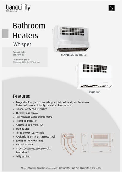 TRANQUILITY WHISPER BATHROOM HEATERS