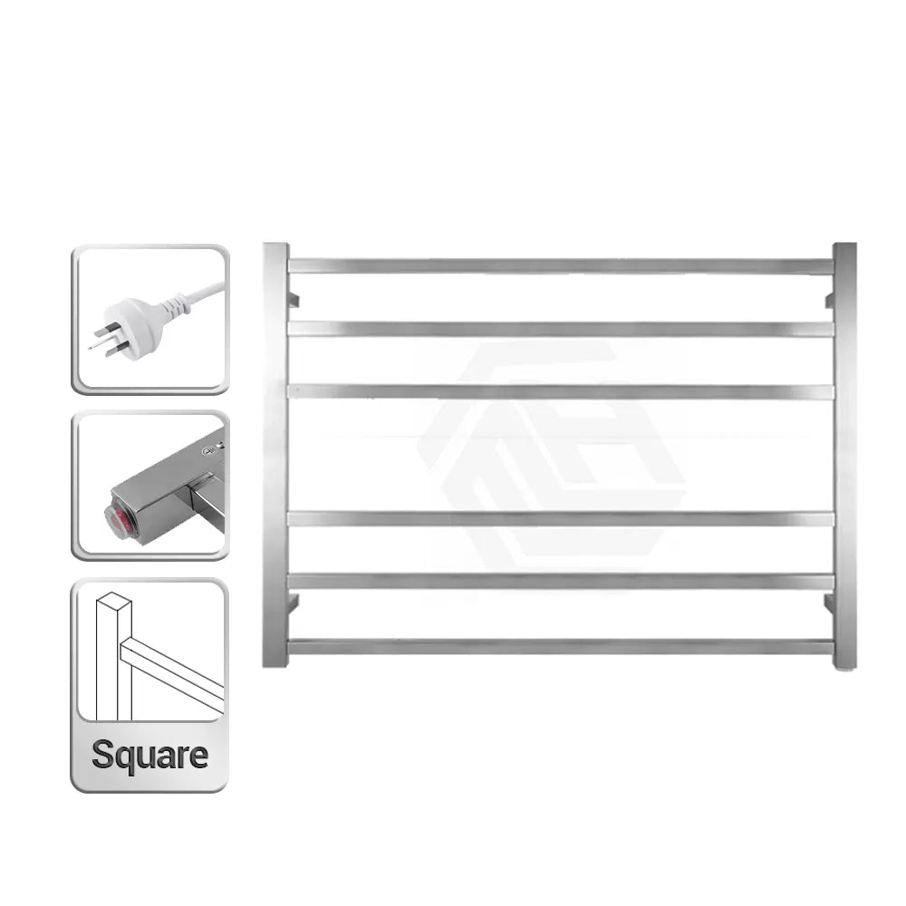 6 BAR 850MM WIDE SQUARE HEATED TOWEL RAIL - CHROME 600H*850W*120D