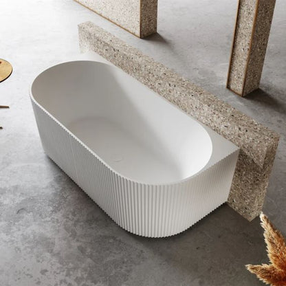 1500MM ZEPHYR FLUTTED V-GROVE FREESTANDING BACK TO WALL BATH - MATTE WHITE