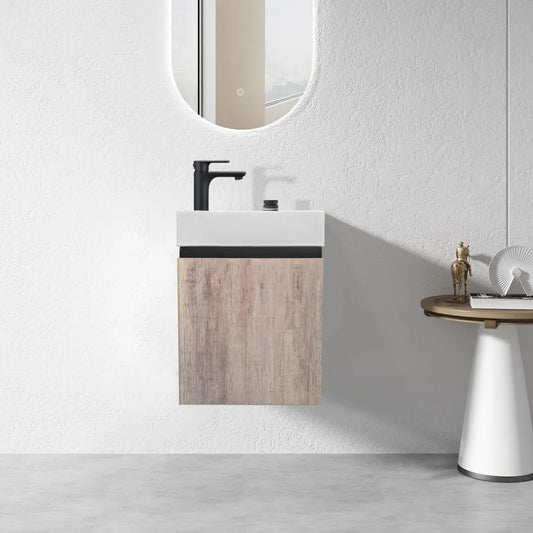 PICCOLO 400MM BLACK & LIGHT OAK PLYWOOD WALL HUNG VANITY