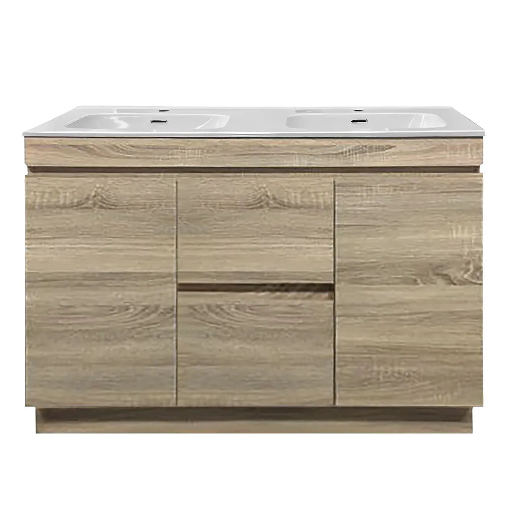 1200MM MADRID PLYWOOD LIGHT OAK FLOOR STANDING VANITY | DOUBLE BASIN