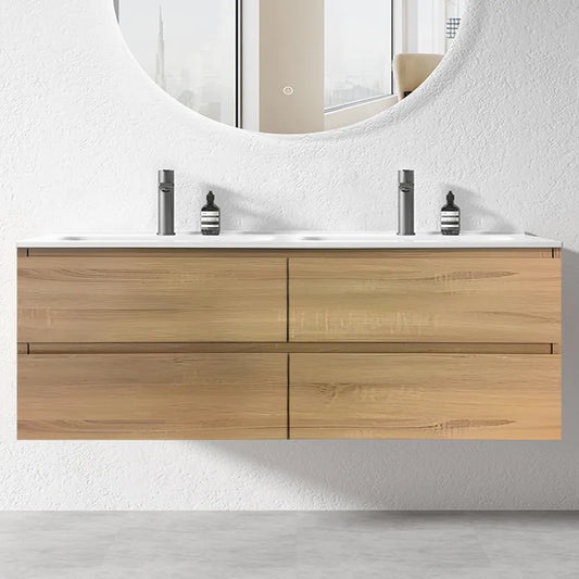 NELSON WALL HUNG VANITY | 1800MM | LIGHT OAK | DOUBLE BASIN | PLYWOOD