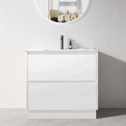 1000MM POLO GLOSS WHITE PLYWOOD FREESTANDING VANITY WITH CERAMIC TOP