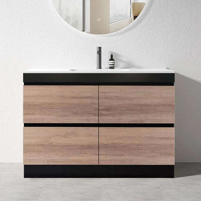 1500MM POLO BLACK & LIGHT OAK PLYWOOD FLOORSTANDING VANITY