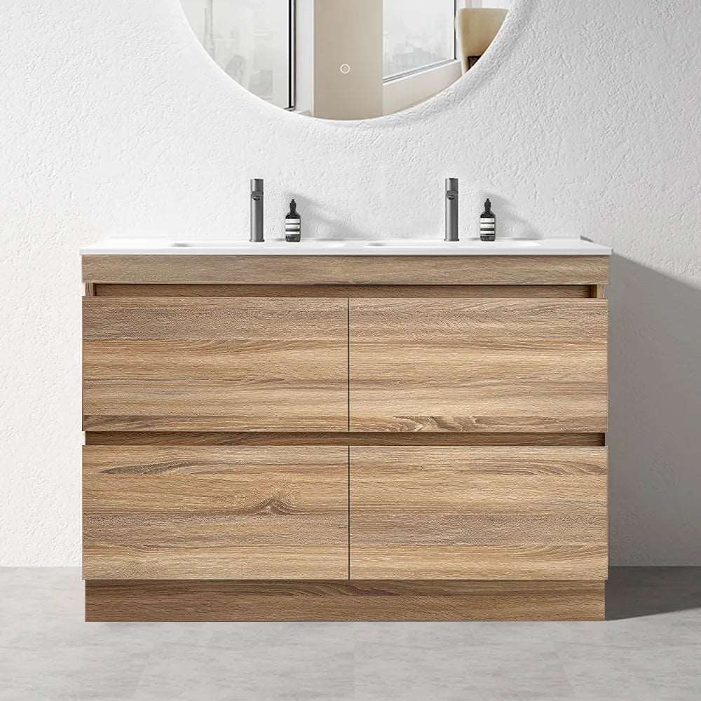 1500MM POLO LIGHT OAK PLYWOOD FLOORSTANDING VANITY DOUBLE BASIN