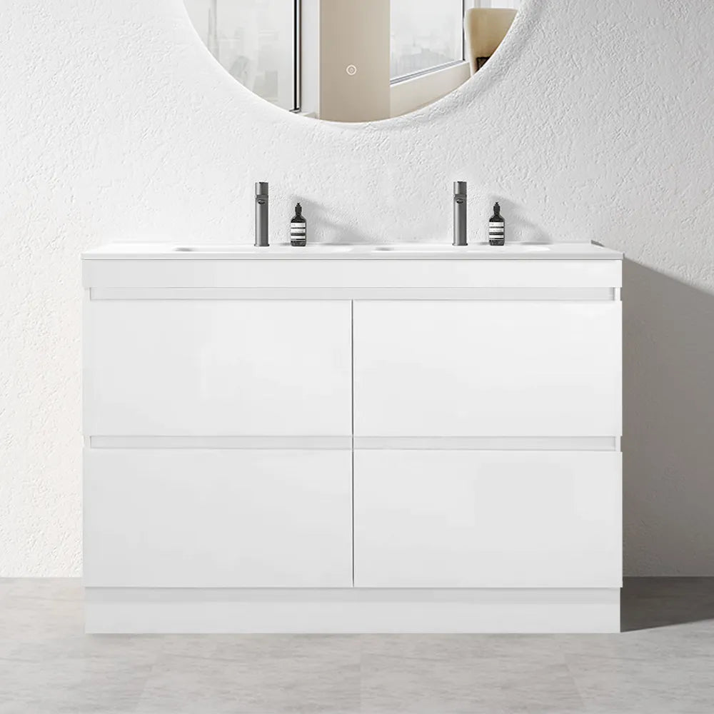 1200MM POLO GLOSS WHITE PLYWOOD FREESTANDING VANITY DOUBLE BASIN