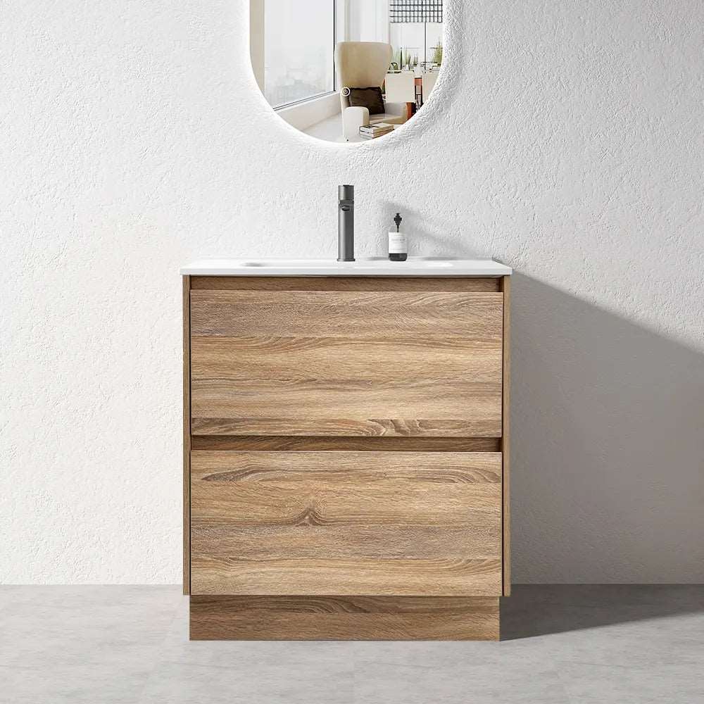 750MM POLO LIGHT OAK PLYWOOD FLOORSTANDING VANITY WITH CERAMIC TOP