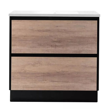 900MM POLO BLACK & LIGHT OAK FREESTANDING VANITY WITH CERAMIC TOP