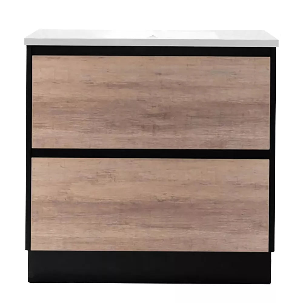 750MM POLO BLACK & LIGHT OAK FREESTANDING VANITY