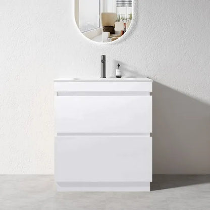 VALENTINA SLIM FLOOR STANDING VANITY | WHITE GLOSS | 900MM | PLYWOOD