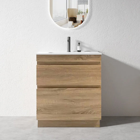 VALENTINA SLIM FLOOR STANDING VANITY | LIGHT OAK | 750MM | PLYWOOD