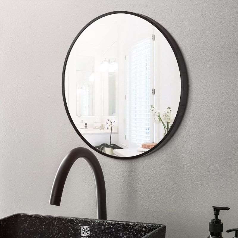 600MM SERAPHINE BLACK ALUMINIUM FRAMED ROUND MIRROR DN