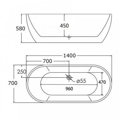 1400MM OVAL FREESTANDING BATH - WHITE