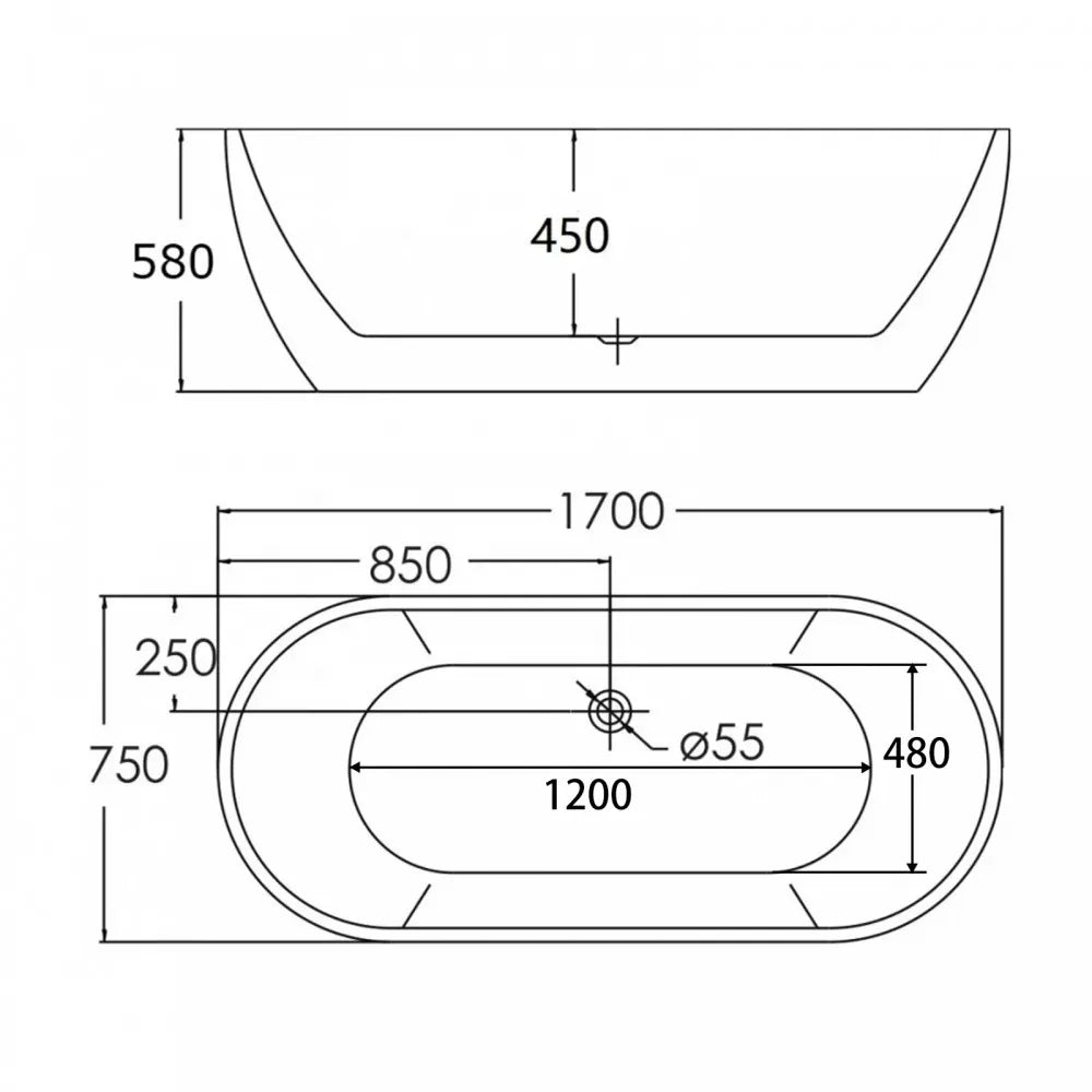 1700MM OVAL FREESTANDING BATH - WHITE GLOSS