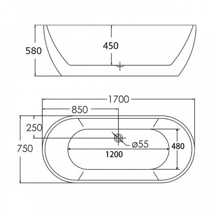 1700MM OVAL FREESTANDING BATH - WHITE GLOSS