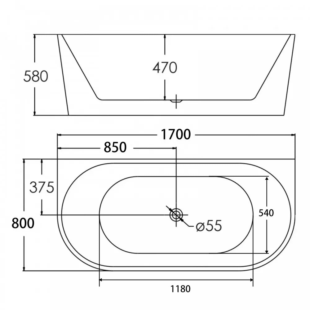 1700MM OVAL FREESTANDING BACK TO WALL BATH