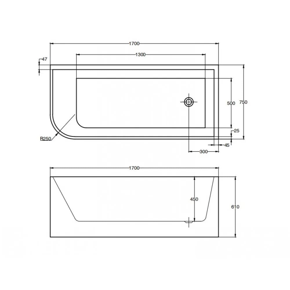 1700MM RIGHT CORNER BACK TO WALL FREESTANDING BATH