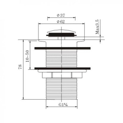 32MM SOLID BRASS BASIN POP UP WASTE WITHOUT OVERFLOW - CHROME