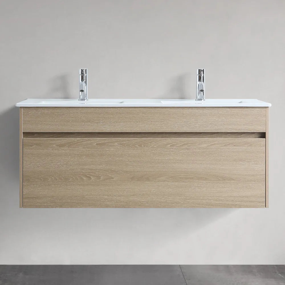 PLYWOOD WALL HUNG VANITY | 1200MM | DOUBLE BASIN | NATURAL OAK | DN