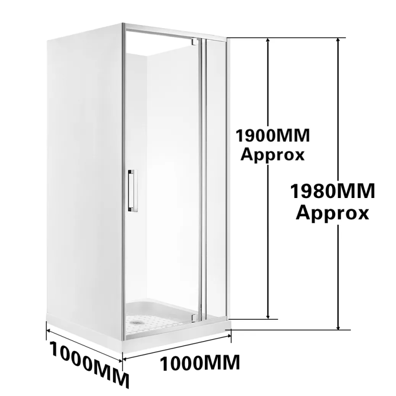 1000X1000X1000MM ALCOVE 3 SIDED SHOWER ENCLOSURE WITH SWING DOOR - CHROME