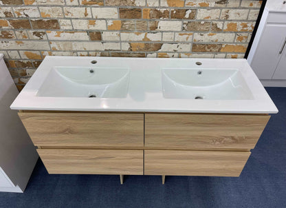 1200MM DOUBLE BASIN NELSON LIGHT OAK PLYWOOD WALL HUNG VANITY