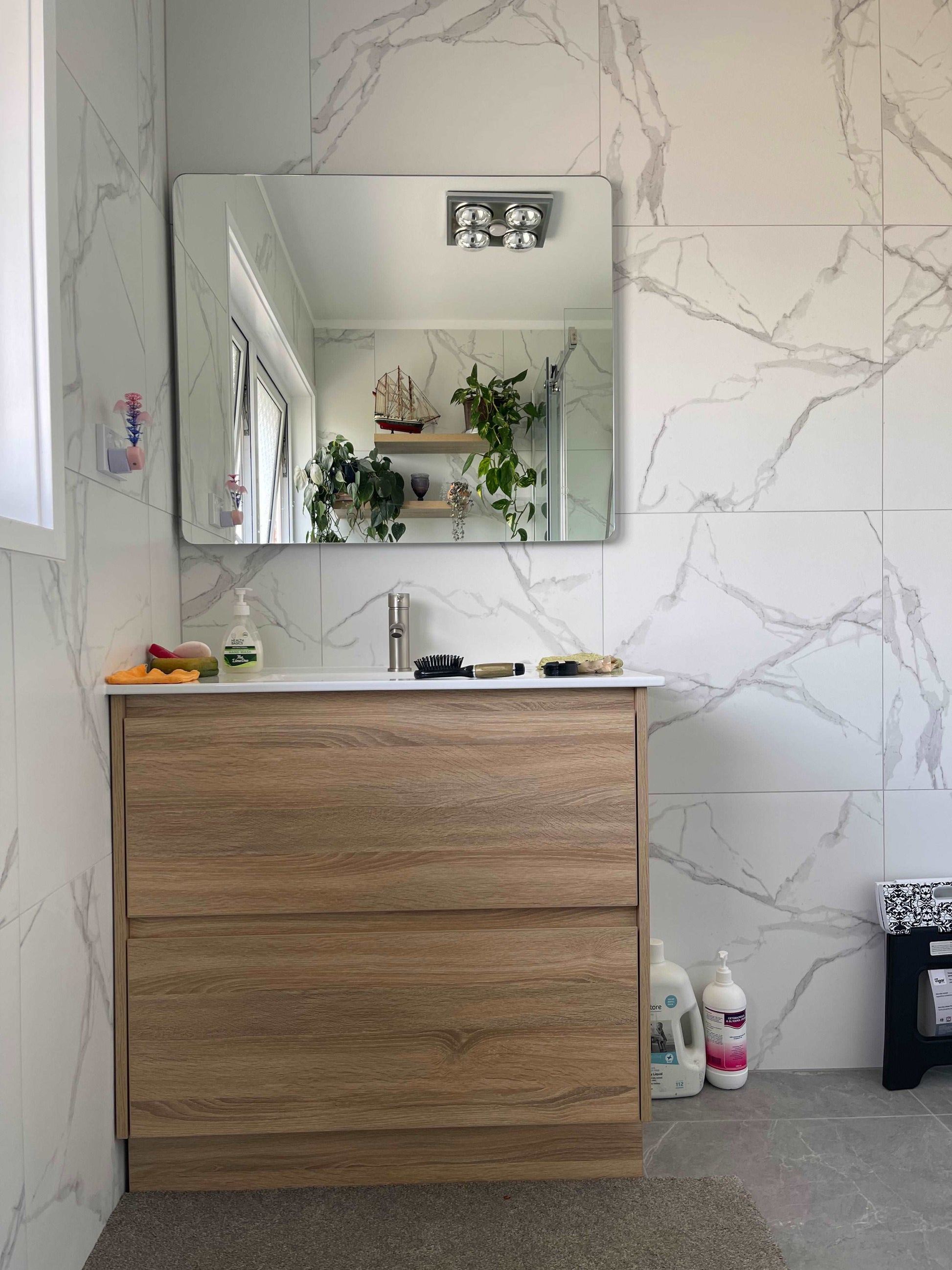 900MM POLO LIGHT OAK FREESTANDING VANITY WITH CERAMIC TOP