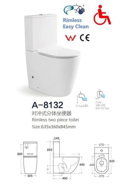 EVEREST RIMLESS BACK TO WALL TOILET SUITE 635X360X845MM