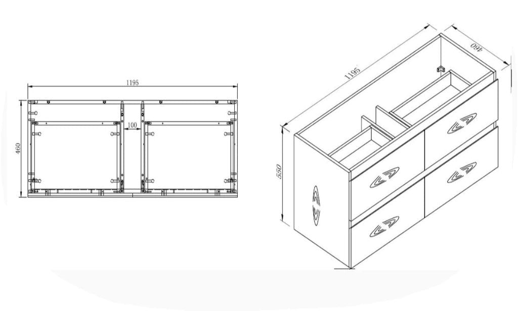 NELSON WALL HUNG VANITY | 1200MM | BLACK & LIGHT OAK | PLYWOOD| SINGLE BASIN