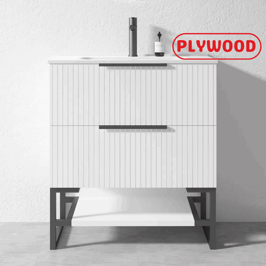 750MM FLUTED WHITE FLOORSTANDING PLYWOOD VANITY