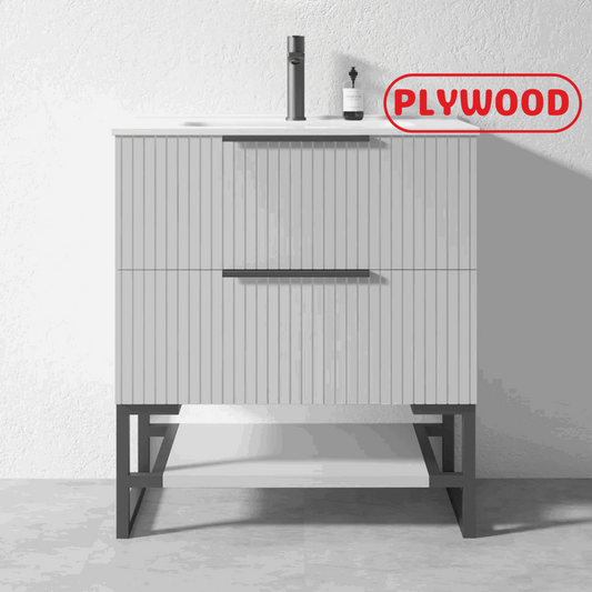 750MM FLUTED GREY FLOORSTANDING PLYWOOD VANITY