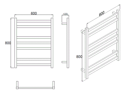 7 BAR SQUARE HEATED TOWEL RAIL HTR- BRUSHED NICKEL 800H*600W*110D