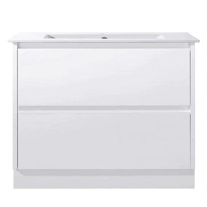 1000MM POLO GLOSS WHITE PLYWOOD FREESTANDING VANITY WITH CERAMIC TOP