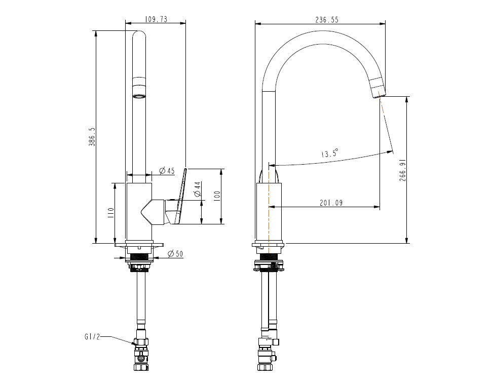 ELEMENTI CURA GOOSE NECK KITCHEN MIXER