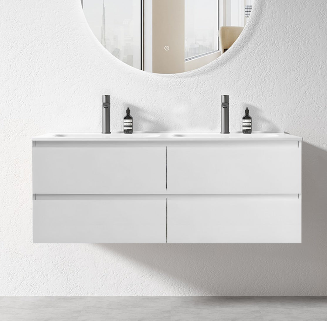 NELSON WALL HUNG VANITY | 1200MM | GLOSS WHITE | PLYWOOD| DOUBLE BASIN