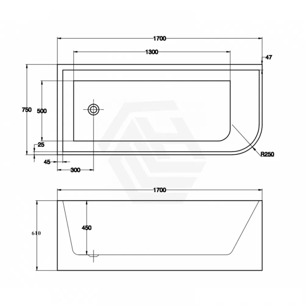 1700MM LEFT CORNER BACK TO WALL FREESTANDING BATH